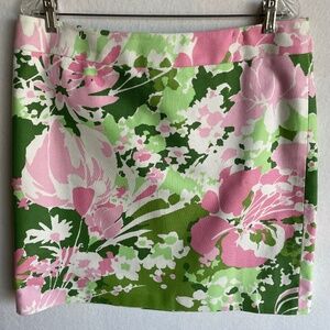 Talbots Lined 100% Woven Cotton Skirt in Pink, Green, and White in Size 14P